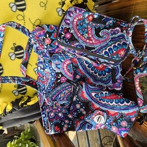 4 Piece Paisley Print Bag Set with Wallet, Make-up Bag, & Id Holder Lanyard